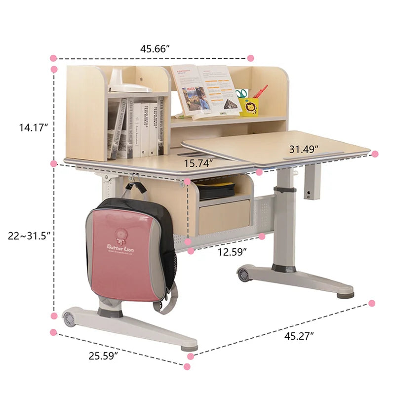 Kids Study Table: 47.2'' Writing Desk with Hutch Without Chair