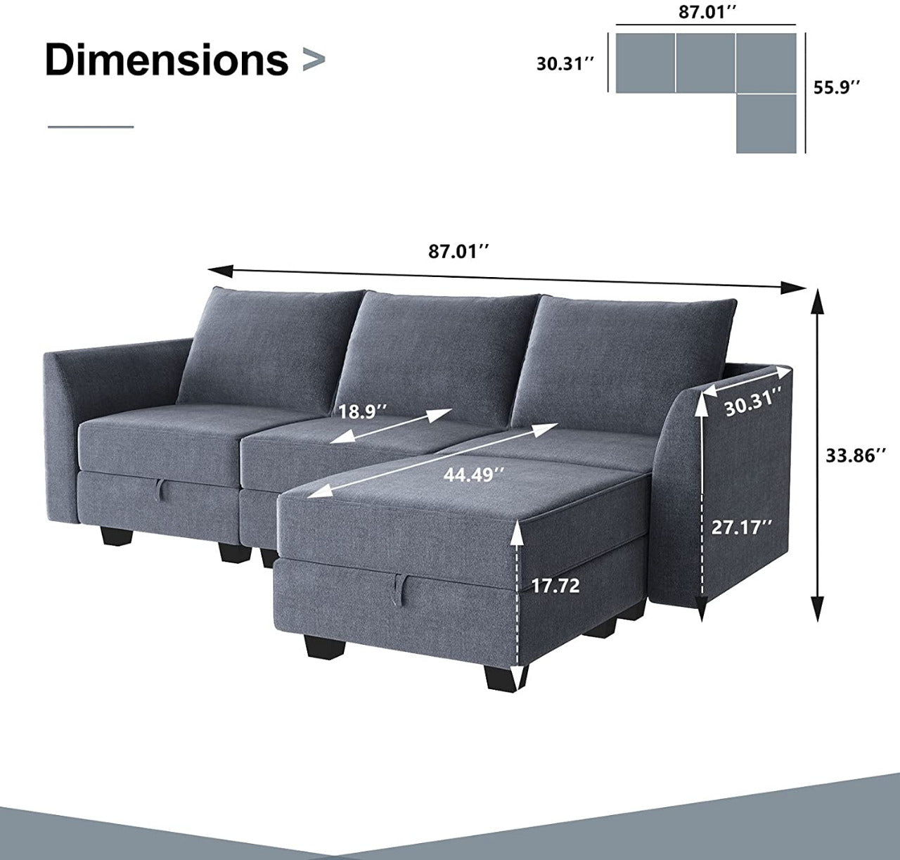 3 Seater Sofa : Office Sofa Couch with Chaise L Shape Couch