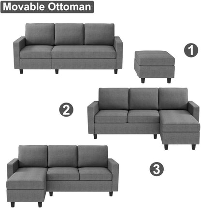 L Shape Sofa Set: L Shape Couch for Small Apartment Grey