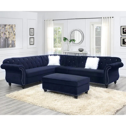 7 Seater Sofa Set: L Shape 123" Wide Velvet Corner Sectional Sofa Set