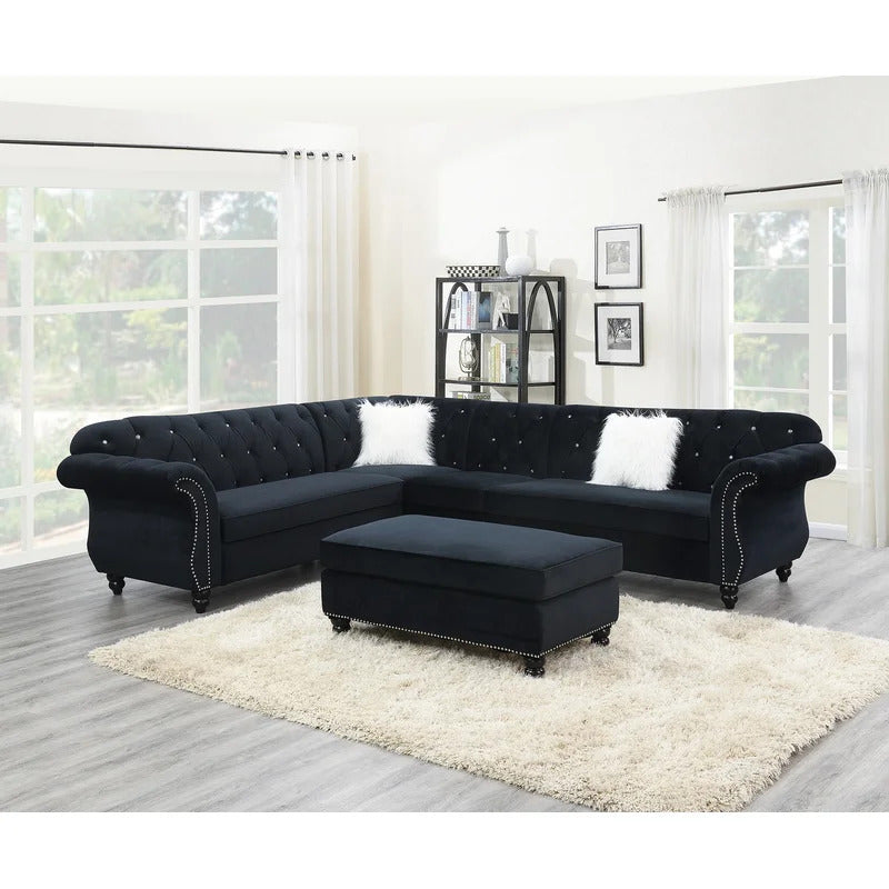 7 Seater Sofa Set: L Shape 123" Wide Velvet Corner Sectional Sofa Set