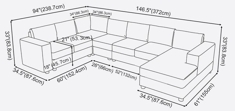 7 Seater Sofa Set : U Shape Reversible Sectional Sofa