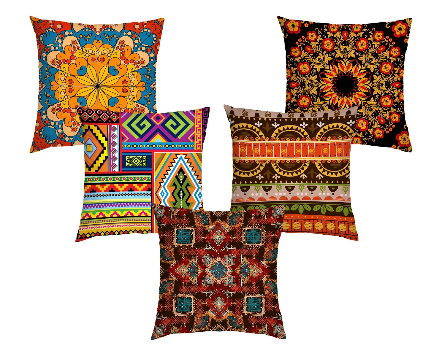 Cushion Cover: Jute 150 TC Cushion Cover, 12 x 12 Inch, Multicolour, 5 Pieces