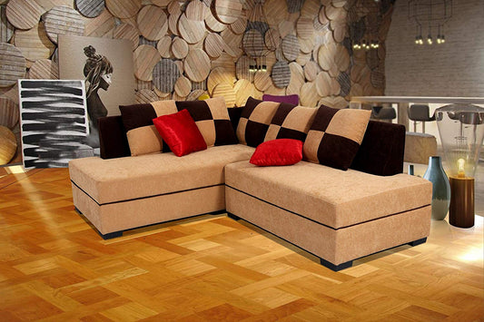 L Shape Sofa Set: Fabric Sofa Set (Beige Brown)