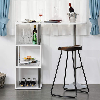 Bar Cabinet: 3-Bottle Wine Rack and Side Storage Shelf, White/Silver 