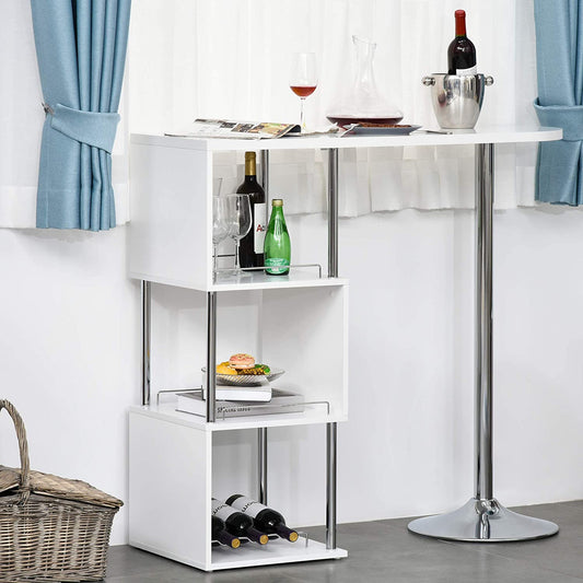 Bar Cabinet: 3-Bottle Wine Rack and Side Storage Shelf, White/Silver 