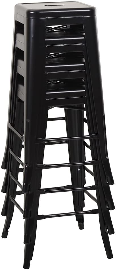 Bar Stool Outdoor Stackable Bar Stools with Square Seat, 30 Inches, Black 