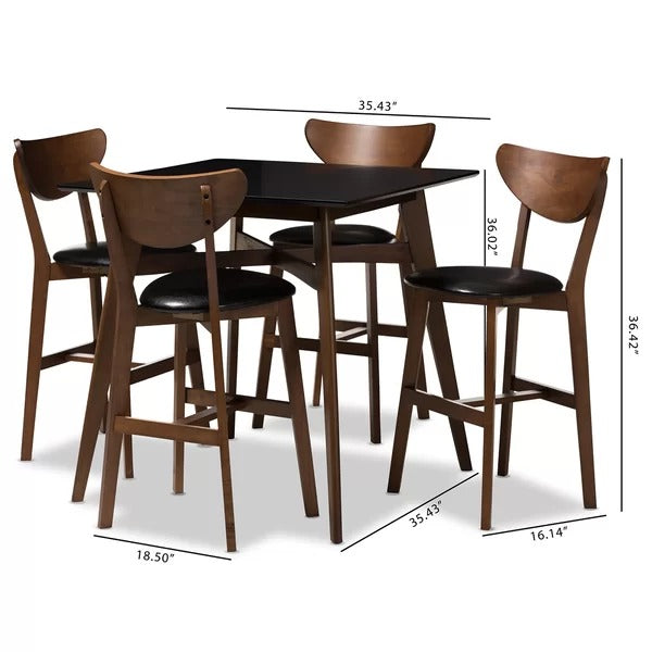 Bar Table Set: Modern Faux Leatherette Upholstered 5 Piece Pub Set