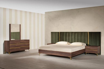 Bedroom Set Modern Walnut & Green Velvet Bedroom Set
