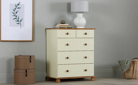 Chest Of Drawers: Cream and Pine 5 Drawer Chest of Drawers