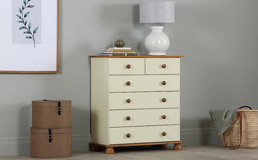 Chest Of Drawers: Cream and Pine 6 Drawer Chest of Drawers