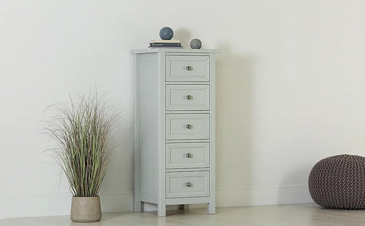 Chest of Drawers Grey Tall Narrow 5 Drawer 