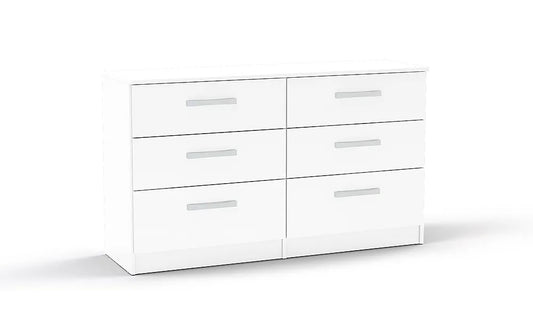 Chest of Drawers: Lynx White High Gloss 6 Drawer Chest of Drawers
