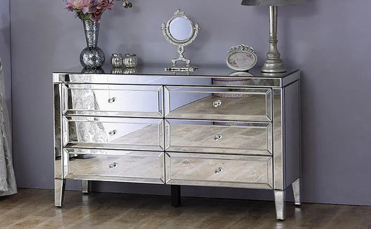 Chest of Drawers: Mirrored 6 Drawer Chest of Drawers