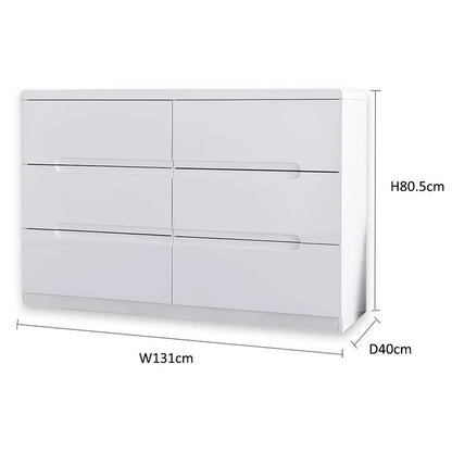 Chest of Drawers White High Gloss 6 Drawer Chest of Drawers
