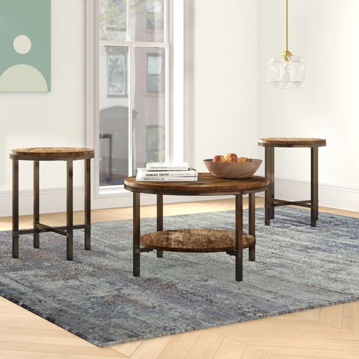 Coffee Table Set: Round Wooden 3 Piece Coffee Table Set – GKW Retail