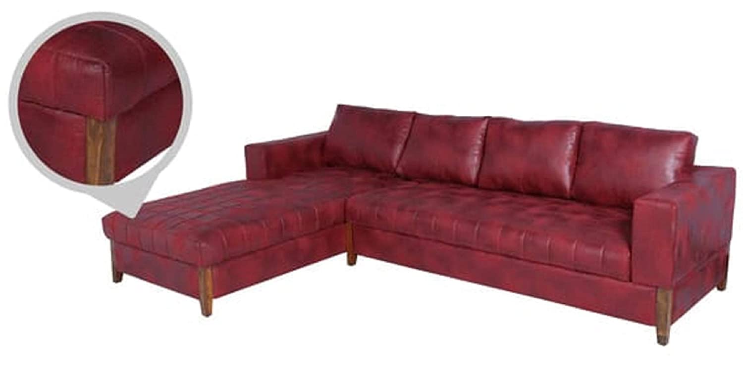 Designer Sofa Set:- Oliver L Shape 5 Seater Leatherette Luxury Furniture Sofa Set (Maroon)