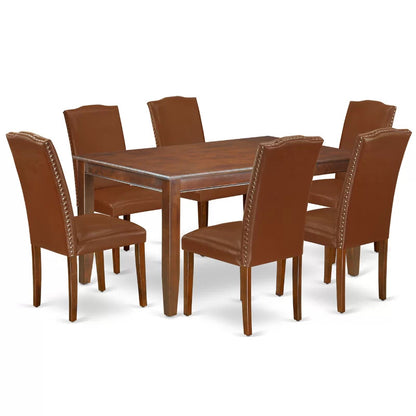 Dining Set: Dining Table with 6 Chairs Rubberwood Solid Wood Dining Set