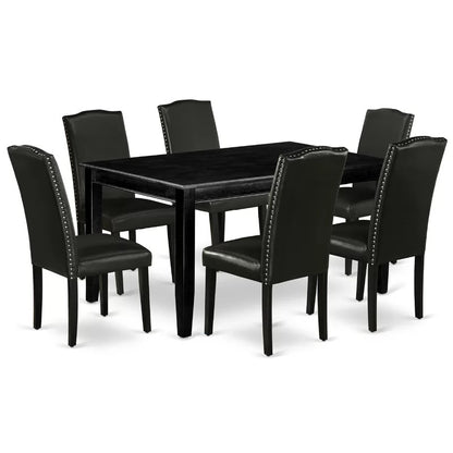 Dining Set: Dining Table with 6 Chairs Rubberwood Solid Wood Dining Set