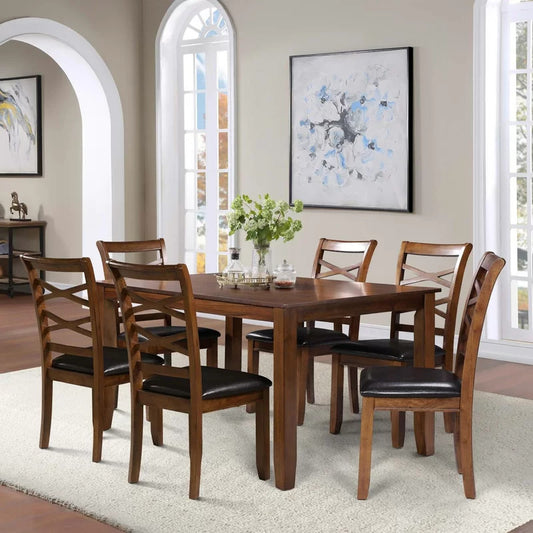 Dining Set: Dining Table with 6 Solid Wood Dining Set