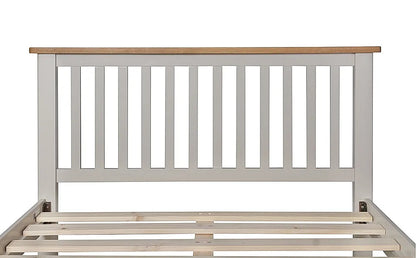 Double Bed: Painted Grey and Oak Wooden Double Bed