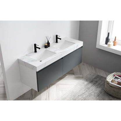 Double Sink Vanities: 60" Wall-Mounted Double Bathroom Vanity Set