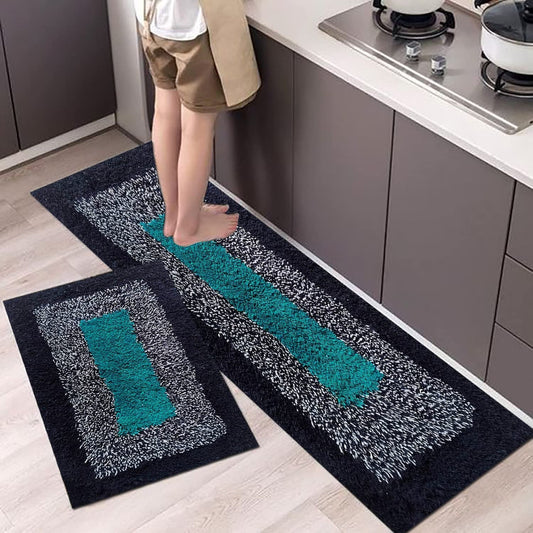 Floor Mats: KANTA Hot Thread Kitchen Runner Floor Mat & Runner With Runner Size ( 120X40 Cm ) Lxw Centimetres And Bathmat Size ( 60X40 Cm ) Lxw Centimetres Blue(Cotton)