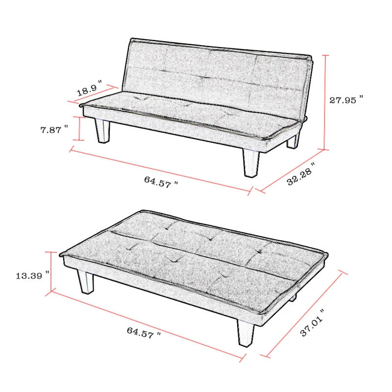 Futon: 64.57'' Wide Tufted Back Convertible Sofa