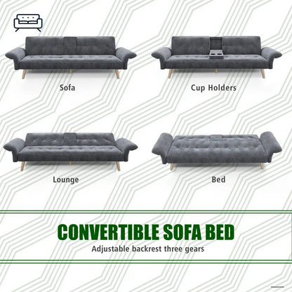 Futon: 75.03'' Wide  Convertible Sofa with Storage