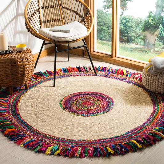 Carpets: Handwoven Natural Fibers Jute and Cotton Round Floor Mats