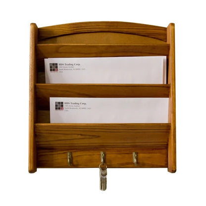 Key Holder: 3 Tier Pine Wall Mail Organizer with Key Hooks
