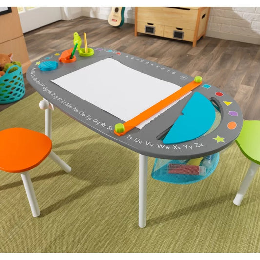 Kids Writing Table: 3 Piece Oval Arts And Crafts Table and Chair Set
