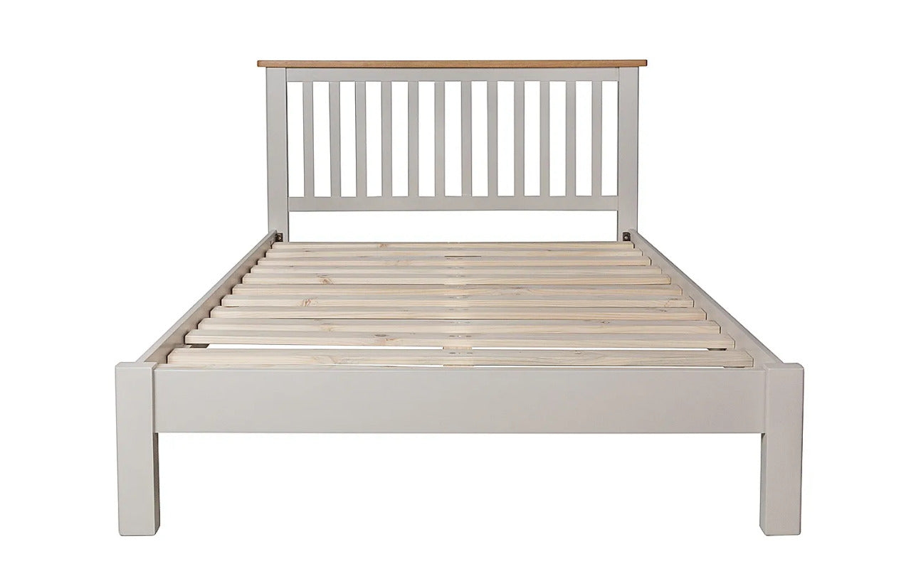  King Size Bed: Painted Grey and Oak Wooden King Size Double Bed