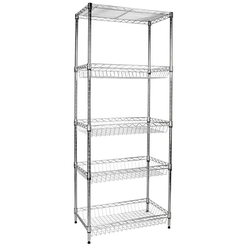 Kitchen Shelves: Pegani 60" H x 24" W x 14" D Wire Shelving with Baskets