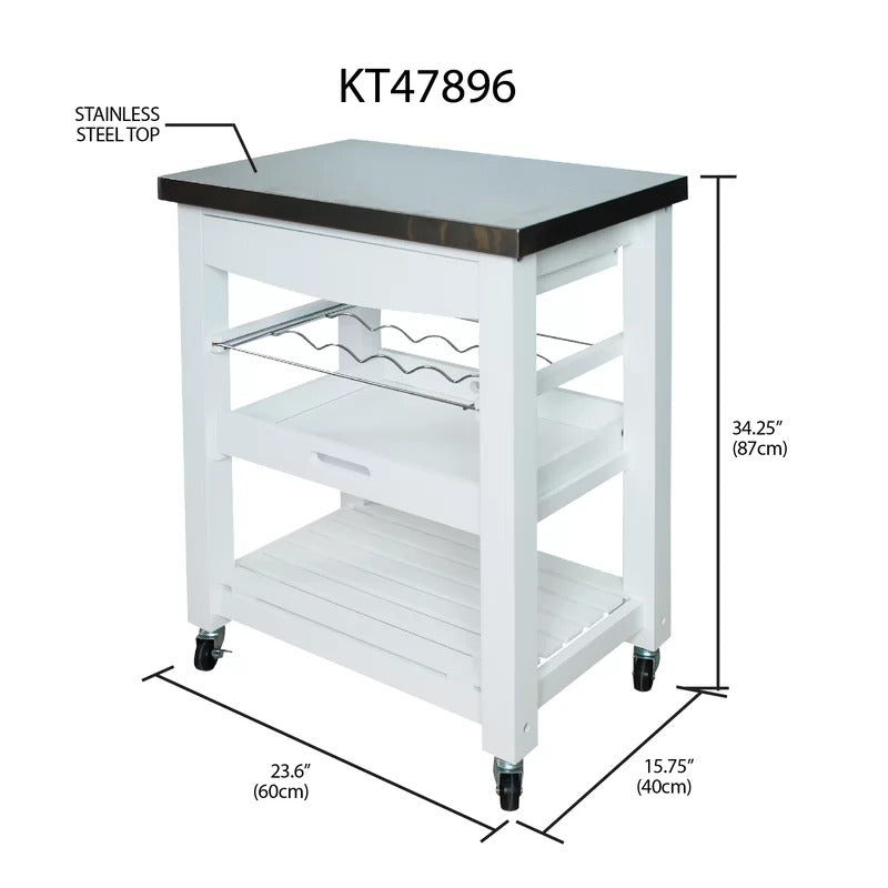 Kitchen Trolley 23.6'' Kitchen Cart with Stainless Steel Top and Locking Wheels