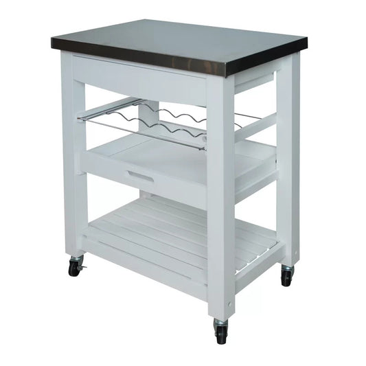 Kitchen Trolley 23.6'' Kitchen Cart with Stainless Steel Top and Locking Wheels