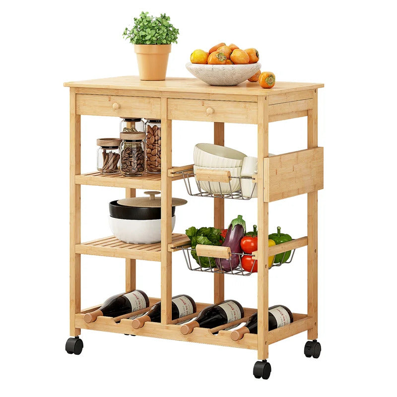Kitchen Trolley: 26.37'' Kitchen Island with Solid Wood Top and Locking Wheels