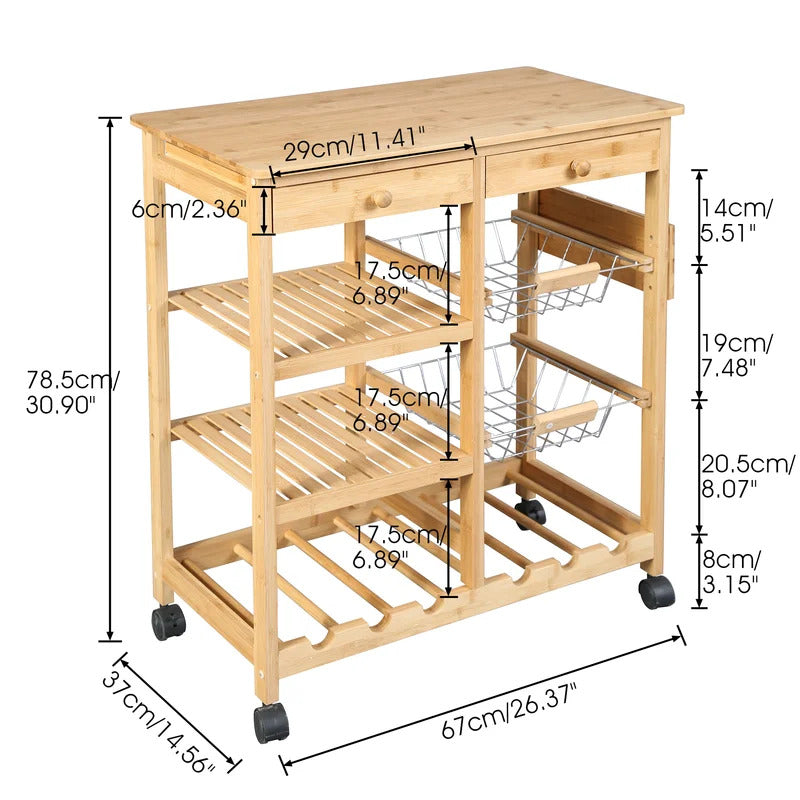 Kitchen Trolley: 26.37'' Kitchen Island with Solid Wood Top and Locking Wheels