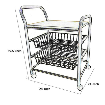 Kitchen Trolley: 28'' Stainless steel & Wood Cart