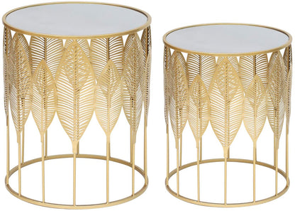 Nest Of Tables : Set of 2 Light Gold Coffee Tables Round Nightstands Stools