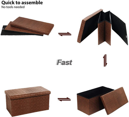 Ottomans : Folding Storage Ottoman, Faux Leatherette Footrest Stool Long Bench