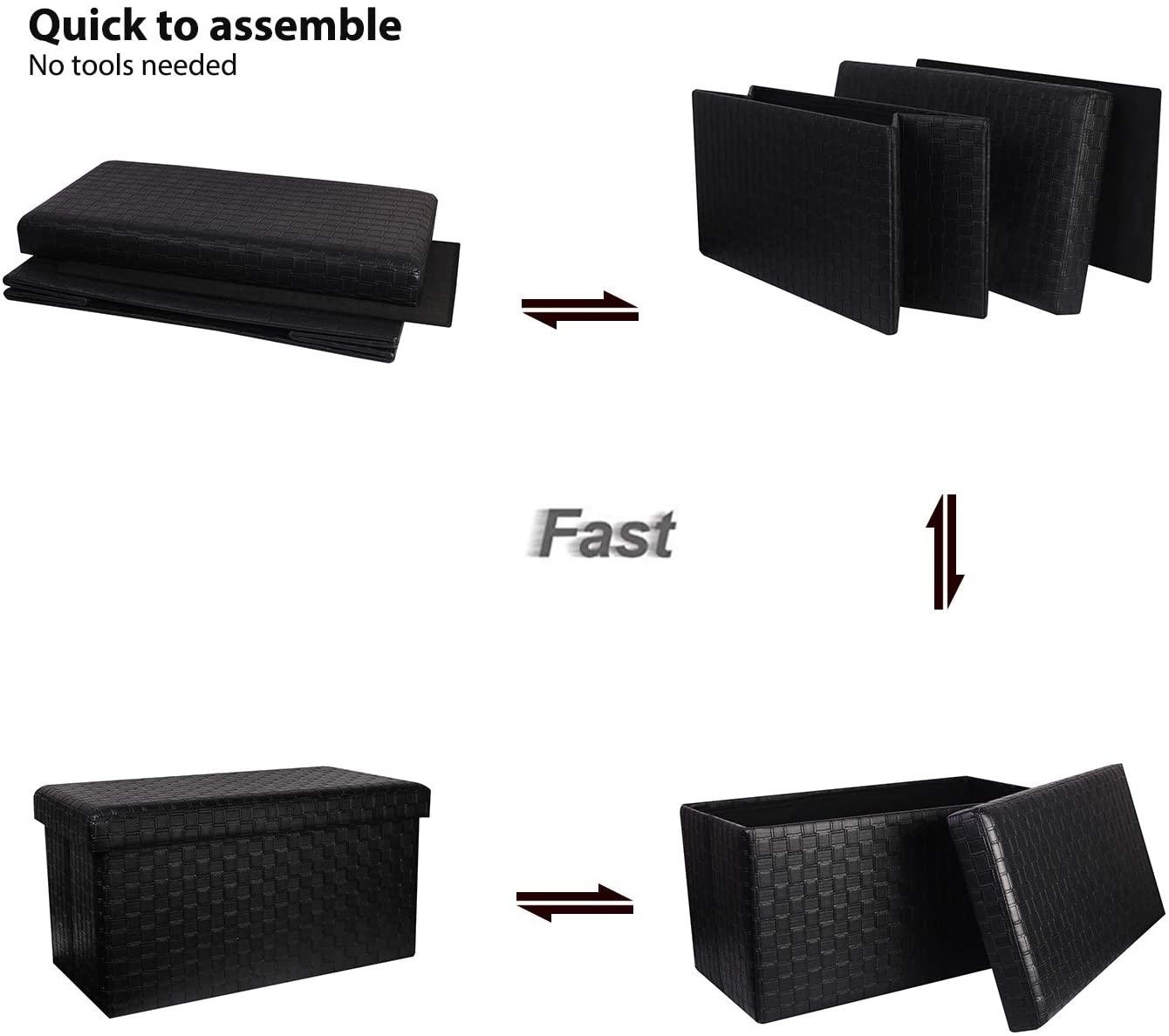 Ottomans : Folding Storage Ottoman, Faux Leatherette Footrest Stool Long Bench