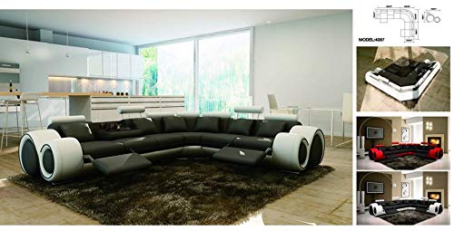 L Shape Sofa Set : Turin Reclining Hardwood Sectional  Luxury Furniture Sofa Set ( Dark Grey & White)
