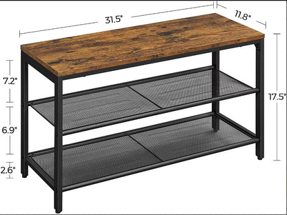 Benches: Shoe Storage Organizer for Entryway Hall, Metal, Industrial, Rustic Brown and Black