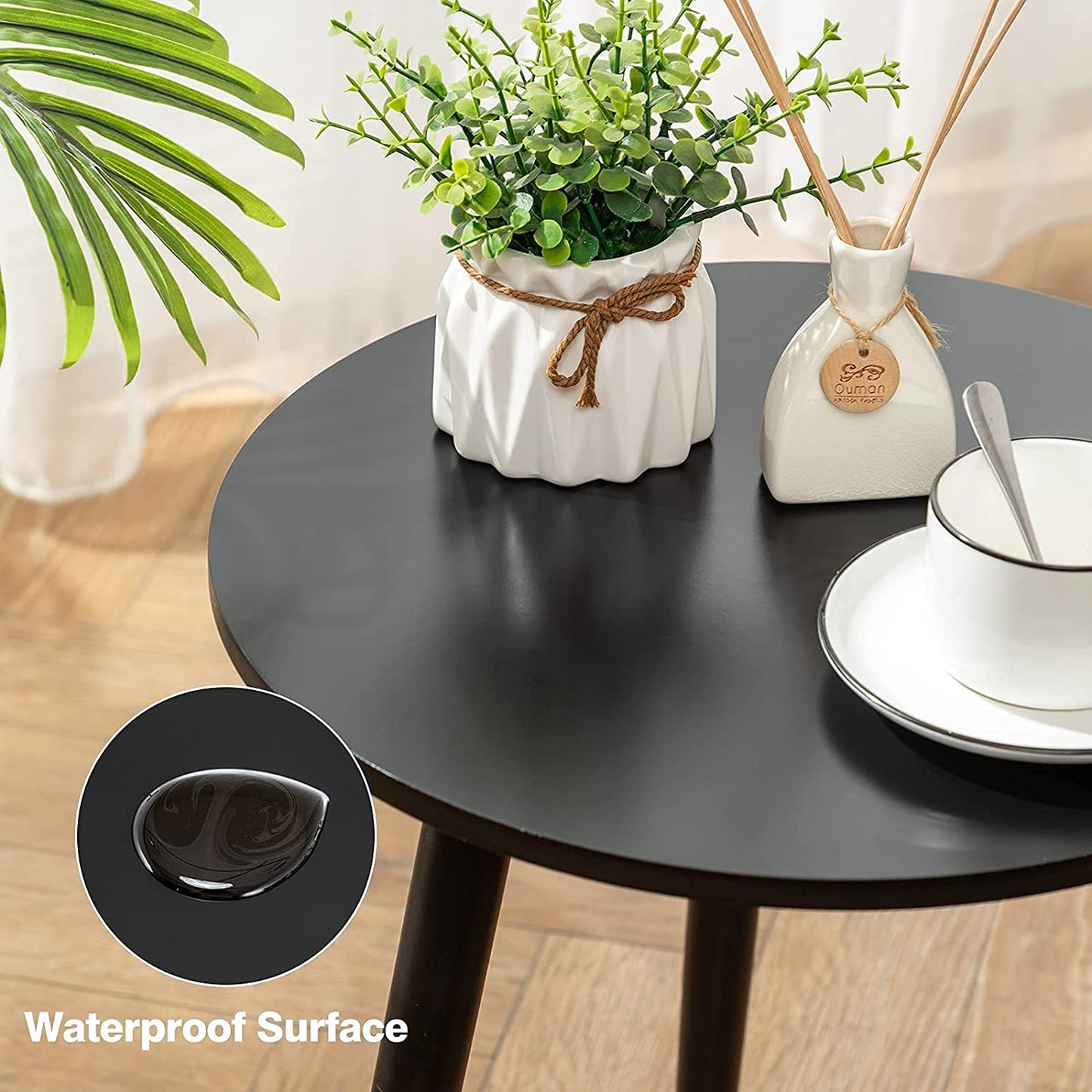 Side Table : Round Side Table, Black Nightstand End Table for Small Spaces