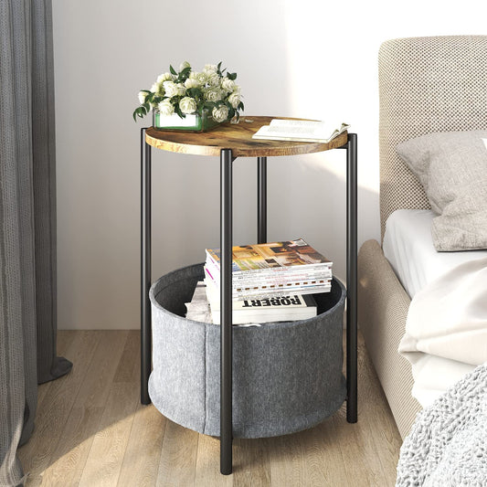 Side Tables Industrial End Table, Bedside Table, Coffee Table with Metal Frame, Accent Table,  Height, Wooden, Brown 
