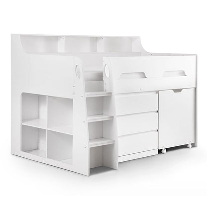 Single Bed: White Midsleeper with Storage and Desk