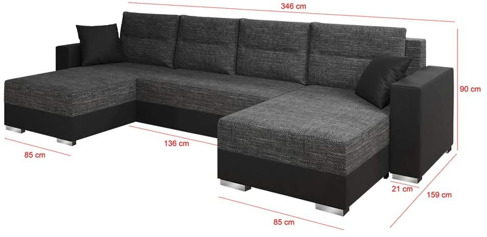 U Shape Sofa Set Half Leatherette Sofa Set (White and Grey)