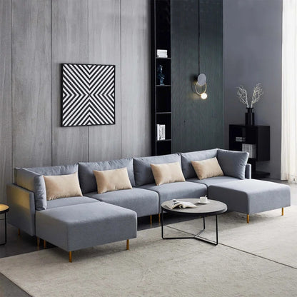 U Shape Sofa Set : Linen Sectional Sofa