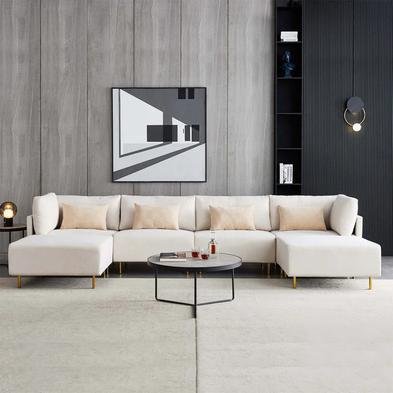 U Shape Sofa Set : Linen Sectional Sofa